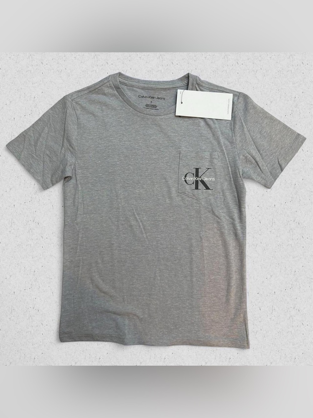 Calvin Klein Jeans Boy’s Light Gray Logo Pocket Tee